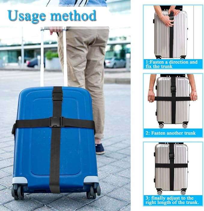 4Pcs Luggage Straps for Suitcase Travel Accessories TSA Approved, 80In Long Belts to Keep Your Suitcase Secure, Adjustable Bag Straps with Quick-Release Buckle for Travel Bag Closure, Blue