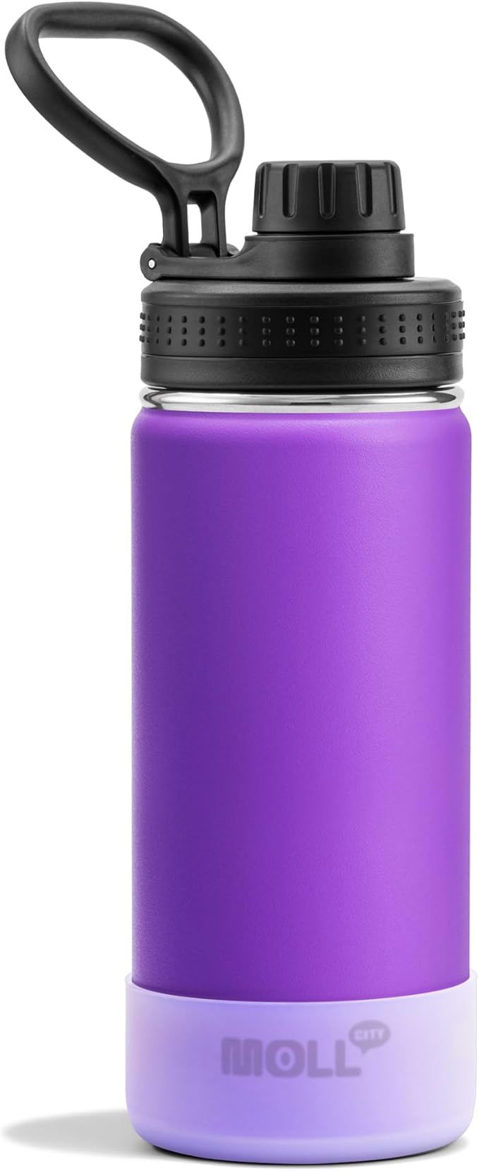 Kids Water Bottle for School 16 oz Stainless Steel Double Wall Vacuum Insulated Sports Water Bottle Leak Proof-Reusable Metal Flask with Silicone Boot for Travel, BPA-Free(Purple)