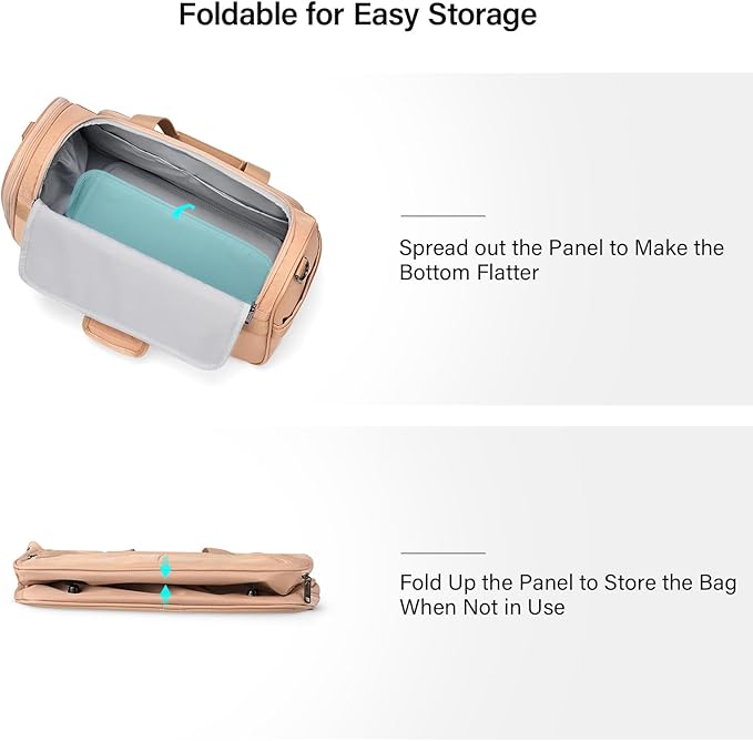 Hanke Foldable Underseat Carry On luggage Bag, Travel Tote Bag for Women & Men, Personal Item Travel Bag Softside Lightweight Luggage Bags for Travel Flight Crew Overnight Weekender.（Pink）