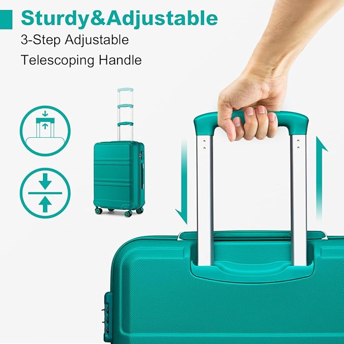 Kono 24 Inch Luggage Suitcase Lightweight with Spinner Wheels TSA Lock Hardside Medium Checked Luggage Durable Rolling Suitcase Turquoise
