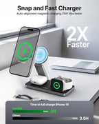 Foldable 3 in 1 Wireless Charging Station for Apple Compatible with Magsafe Charger Stand,Magnetic Wireless Charger Station for iPhone 17 Air16 15 14 13 12 Series,Airpods Pro,Apple Watch(Black)