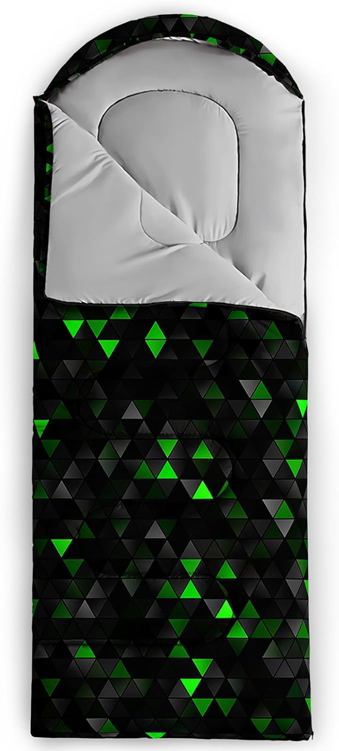 Sleeping Bags for Adults and Kids，3D Printing Camping Sleeping Bag for Girls Boys Lightweight Waterproof Cold/Warm 3-Season，Outdoor Travel with Compression Bags