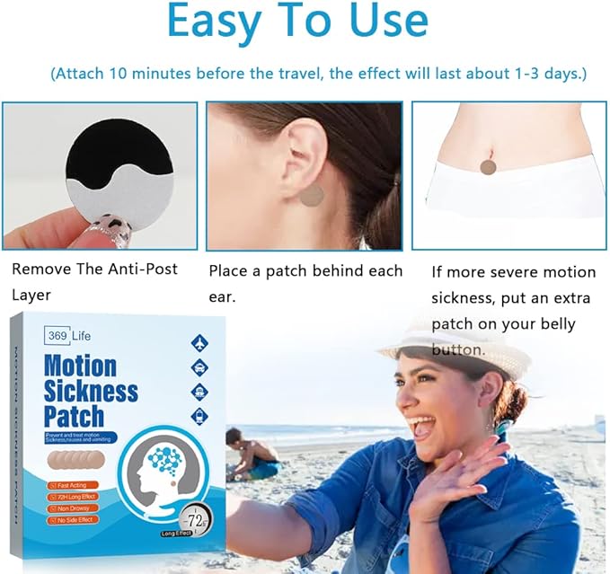 Motion Sickness Patches, Sea Sickness Patch for Cruise - Adults and Kids ((10 Count - Pack of 1))