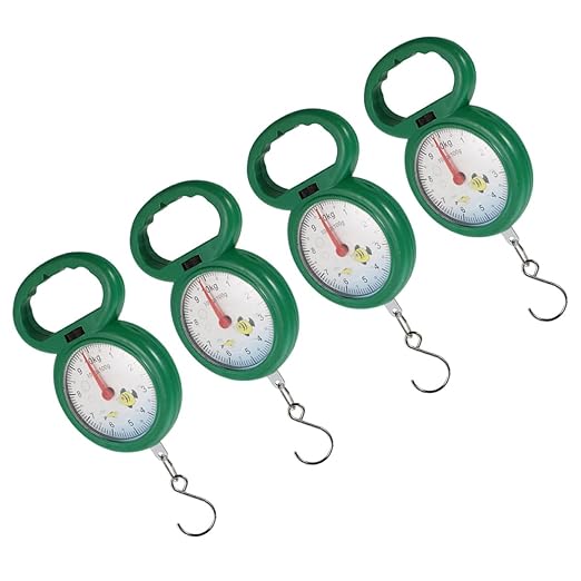 ULTECHNOVO 4pcs Portable Handheld Hook Luggage Scales Plastic Spring Hanging Weighing Scales for Travel and Home Use Random Color