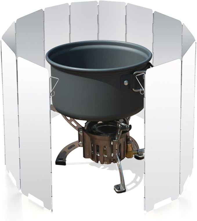 RioRand Folding Ultralight Camping Stove Windscreen Portable Backpacking Stove Windshield, Backpack Windscreen for Butane/Backpacking Stoves, Camp Windshield for Outdoor Camping, Hiking, BBQ 12 Plates