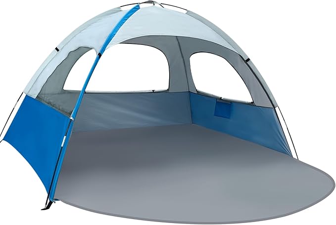 NXONE Beach Tent Sun Shade Shelter for 3/4/6 Person Person with UV Protection, Extended Floor, 3 Mesh Roll Up Windows & 8.0/8.5mm Fiberglass Rods丨Carry Bag Included