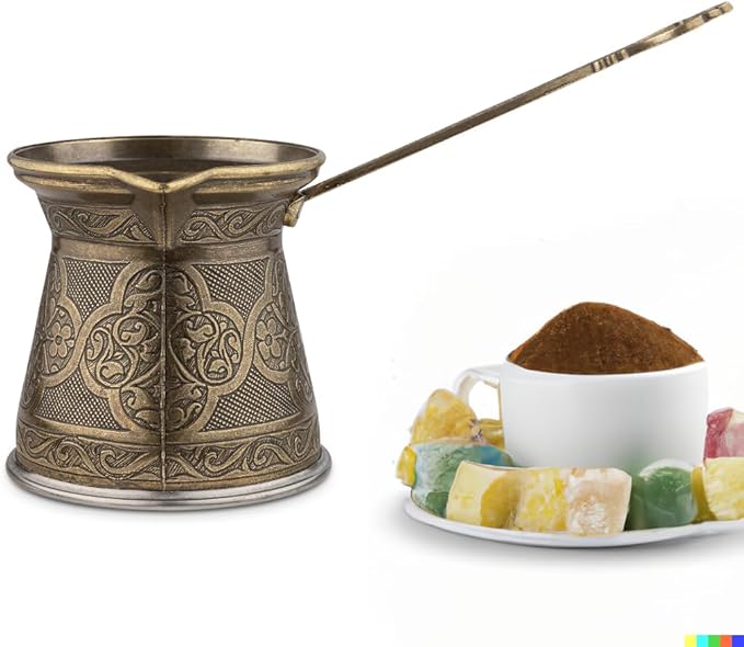 Alisveristime Authentic Turkish Coffee Pot, Handmade Cezve/Ibrik, 4-Inch Width, 4-Inch Height - 20.28 Ounce Enhance Your Coffee Experience Now! (6 Cup) (Antique Green)