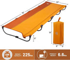 TIMBER RIDGE Lightweight Aluminum Camping Cot, 20-Second Quick Set-Up Folding Cot Low Profile with Zipper Closure, Portable Carry Bag for Camping, Travel and Outdoors, Support up to 225lbs, Orange