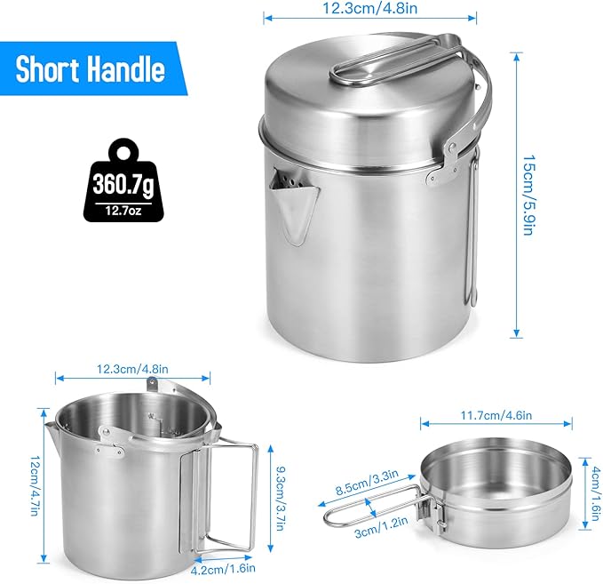 Lixada Camping Pot Stainless Steel Lightweight Kettle Bottle Cup or Pot with Foldable Handle and Dual Use Cover for Camping Hiking Backpacking Picnic