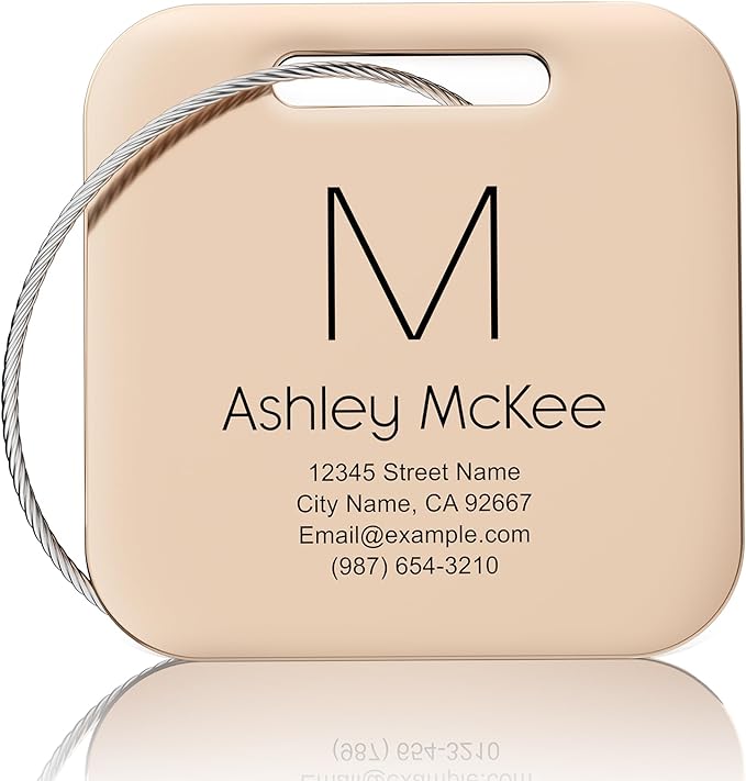 Luggage Tags for Suitcase - Personalized Engraved Rose Gold Metal Tag for Cruise Travel - Custom Name Tags Suitable for Bags and Backpacks
