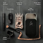 Überleben Tindår Tinder Fire Starter Kit, Wicker Rope Kit - Fire Starter Survival Tool Kit, Waterproof, 60 Min Burn Time - Paraffin Wax Rope Hemp Wick & Bellow - Black Aluminum Sleeve & Slider Box