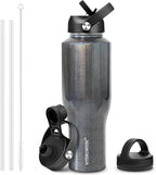 HYDROWION Water Bottle Stainless Steel,Vacuum Insulated Leak Proof Tumbler 32oz with Straw Lid, Spout Lid and Flex Cap(Cold for 48 Hrs, Hot for 24 Hrs), Fit in Any Car Cup Holder, Laser Grey