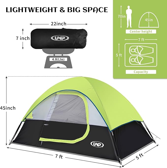 Camping Tent 2 Person, Waterproof Windproof Tent with Rainfly Easy Set up-Portable Dome Tents for Camping…