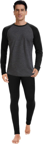 Men's 100% Merino Wool Base Layer Sets Lightweight Active Base Layer for Ski