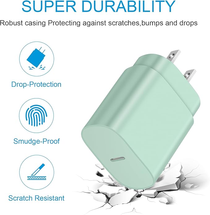 Type C Charger Fast Charging for iPhone 17 16 15,10FT USB C Samsung Chargers Block 25W Super Fast Chargers for Samsung Galaxy S25/S24 S23/iPhone Air/17/17 Pro Max/iPhone 16/16 Pro Max/15 Pro(Green)