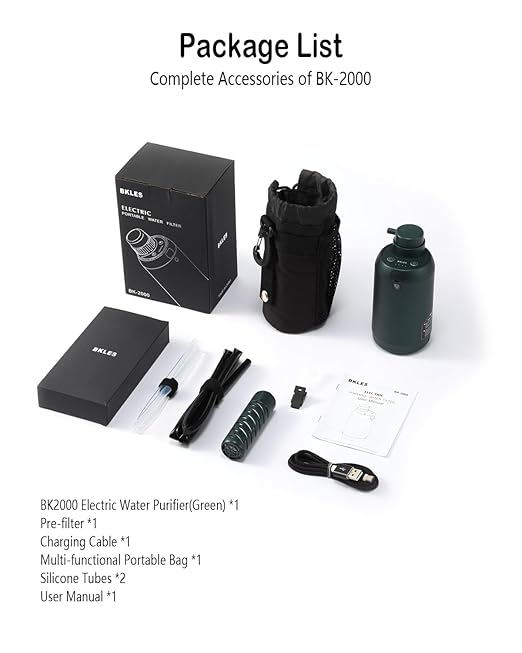 Camping Water Filter – Water Filtration System Survival with 0.01 Micron, 6-Stage Portable Water Filter, Electric Emergency Water Purifier with SOS Light for Hiking, Travel, Backpacking – Green