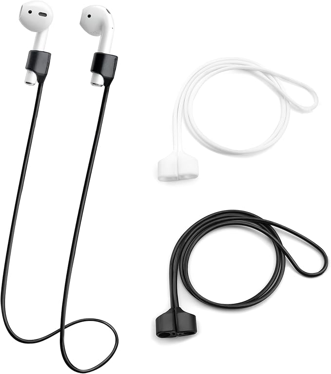 BlingKingdom 2 PCS Magnetic Anti-Lost Straps Soft Silicone Wireless Earbud Lanyards for Sports Running (Black and White)