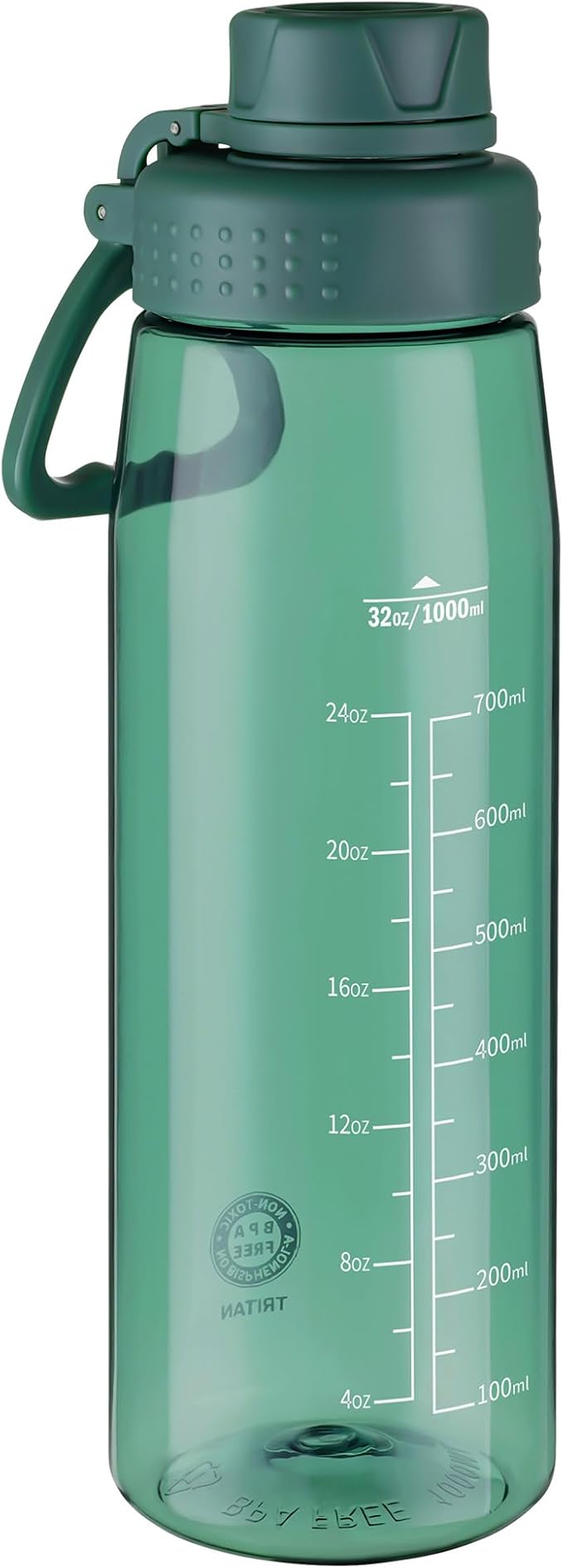 Water Bottle 32oz, clear water bottle with Spout Lid and Carry Handle, Reusable, Tritan, BPA Free, Hiking Water Bottle Suitable for Travel, Outdoors, Gym, Travel, Home, School (Dark green)