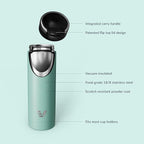 Maxi Stainless Steel Water Bottle 26oz - Double wall vacuum insulated | Integrated carry handle | leak proof flip top lid | Lightweight & stylish - Mint Green