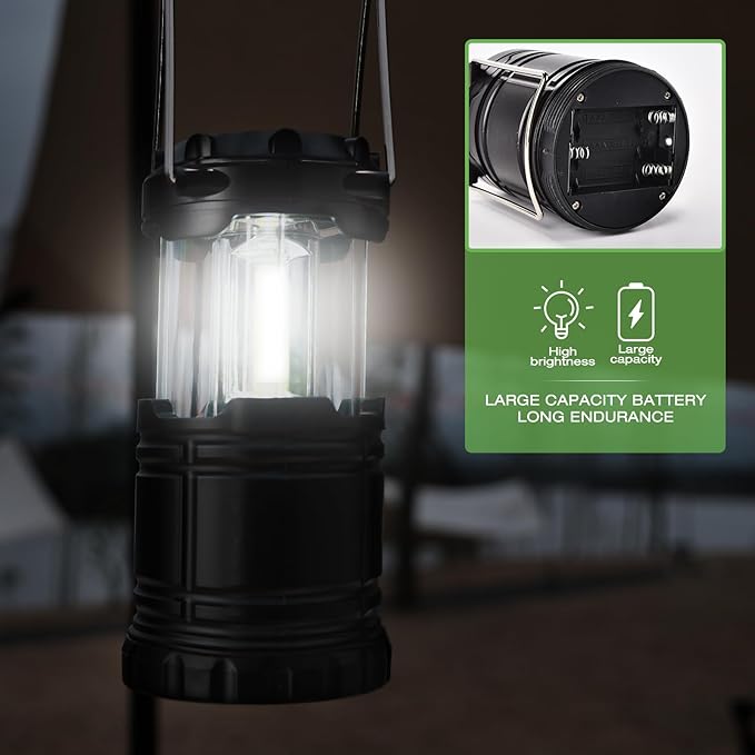 KPKJOO Lantern Collapsible Camping Light, Battery Operated Lanterns LED Super Bright for Power Outages Indoor Emergency Outdoor Camping Hiking Kit (2, COB)