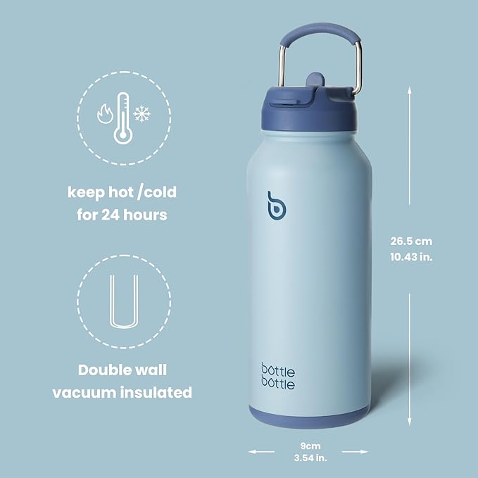 BOTTLE BOTTLE 32oz Insulated Water Bottle Stainless Steel Sport Water Bottle with Straw Dual-use Lid Design for Gym with Pill Box