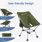 MOON LENCE Camping Chair Plus, Upgraded Comfort & Size, Still Compact and Lightweight, Folding Portable Chair for Backpacking & Hiking, 400Lbs Capacity, Gen 3 Plus (Green with Groundgrip Feet (Plus))