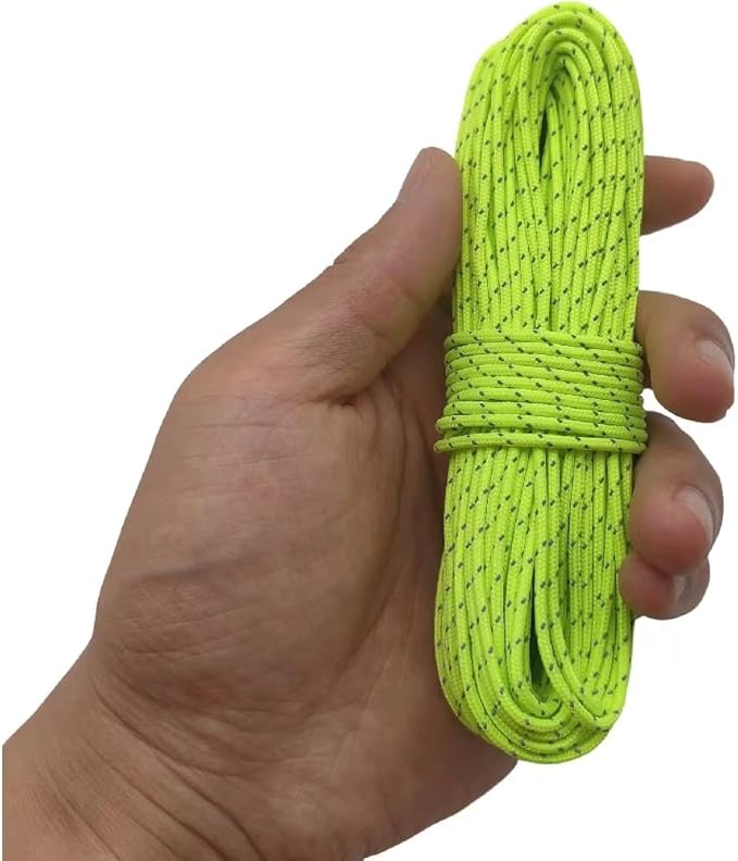 2mm Fluorescent Reflective Guyline Camping Paracord, Ultralight Thin Cord Rope for Tarp Rain Fly Tent Camping, 65 Feet (Green)
