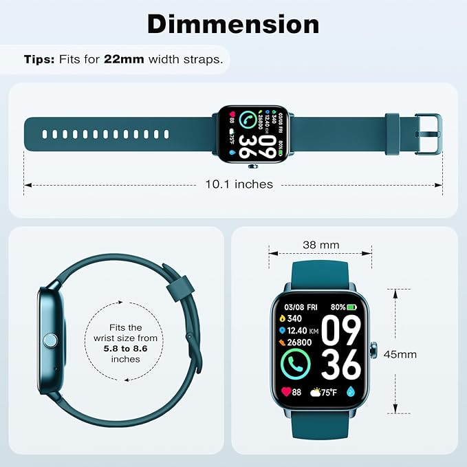 Fitpolo Smart Watch for Men Women,1.8” Touchscreen, Bluetooth Call, Alexa Built-in,24/7 Heart Rate,SpO2 Monitor,Step Counting,Sleep Tracking, IP68 Waterproof Fitness Tracker Watch for Android iPhone