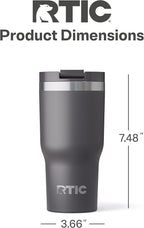 RTIC 20oz Essential Tumbler with Lid, Ceramic Lined, Insulated, Stainless Steel, Metal, Double Wall Vacuum-Insulation, Travel Cup for Iced Coffee, Tea, Hot and Cold Drink, Graphite