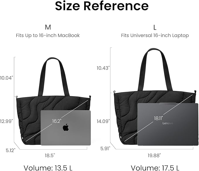 tomtoc Universal 16-inch Puffy Laptop Tote Bag 17.5L, Lightweight Puffer Work Tote with Padded Laptop Compartment for 15.6"/16" Laptop, Large Capacity Tote Bag for Office, Business, Daily Essentials