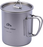 iClimb Titanium Cup Camping Coffee Mug Ultralight Compact with Foldable Handle (450ml)