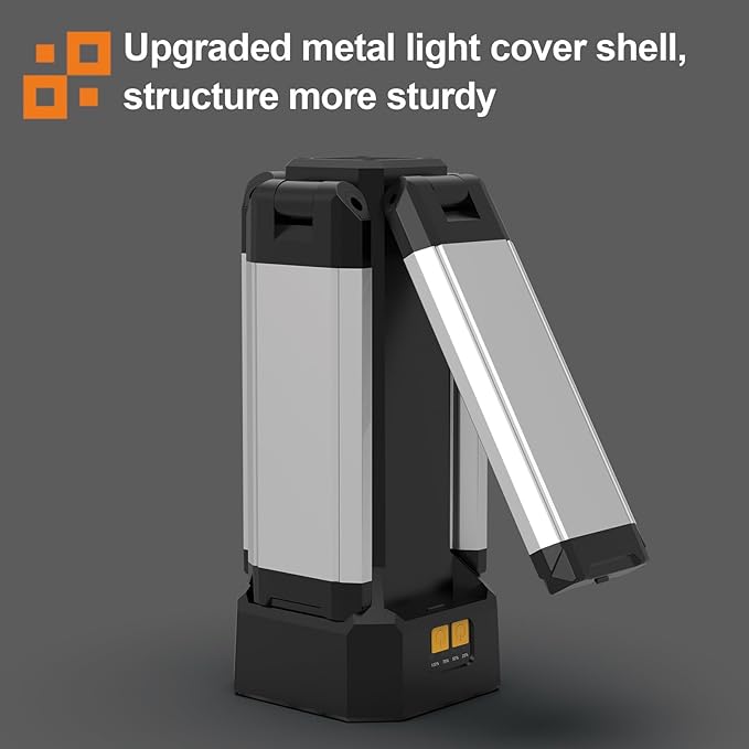 Upgraded Aluminum13200mAh Rechargeable Work Light with Folding Stand and Carrying Bag, 8000 Lumen Cordless Camping Light, White/Warm/Nature White with Detachable Tripod (Remote)