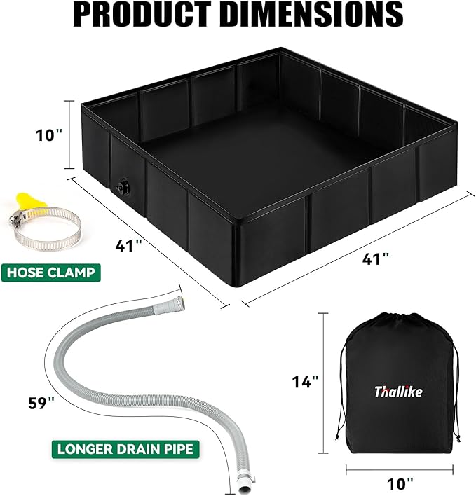 Upgraded Portable Shower Pan, 41" x 41" x 10" Outdoor Shower Base with Detachable Drain Pipe, Foldable Camping Shower Base for Beach, RV, and Indoor