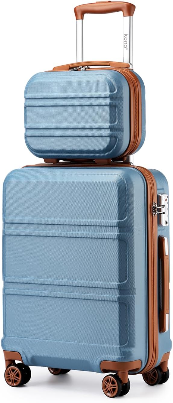 Kono Carry On Luggage Set Lightweight Airline Approved Carry On Suitcase with TSA Lock Spinner Wheels Durable Luggage Hardside Apricot Blue