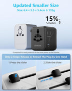 Universal Travel Adapter, International Travel Plug Adapter with 3 USB-C ＆ 2 USB-A Ports, with Extra 2 Prong AC Outlet All in One Portable Socket, for USA, UK, EU, AU ＆ 224+ Countries (Black)