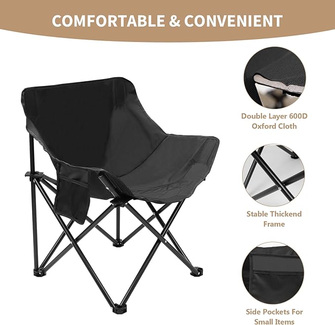 Portable Folding Chair for Sauna, Fast Folding Chair with Carry Bag and Side Pocket Chairs for Adults, Carry Chair for Camping, Tailgates, Beach, and Sports