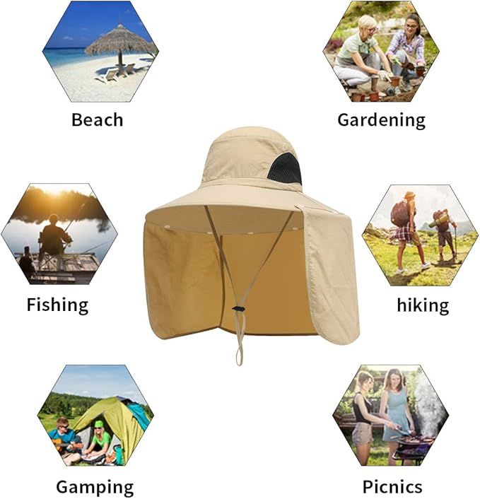 Sun Blocker Hats Outdoor Sun Protection Fishing Cap with Neck Flap Large Brim Outdoor Hat