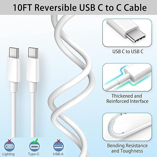 Fast iPad Charger,iPad Charger Fast Charging Wall Chargers Plug Adapter and Type C USB C to C Cable Cord 10FT Type C to C for iPad Pro 13/12.9/11,iPad Air 6th/5th/4th,Mini 7/6th,i-Pad 11/10