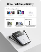 Portable Charger with Built in Cables, 10000mAh Power Bank with Wall Plug, Travel Essential Fast Charging Battery Pack for iPhone 17 16 15 14 etc (Blue)