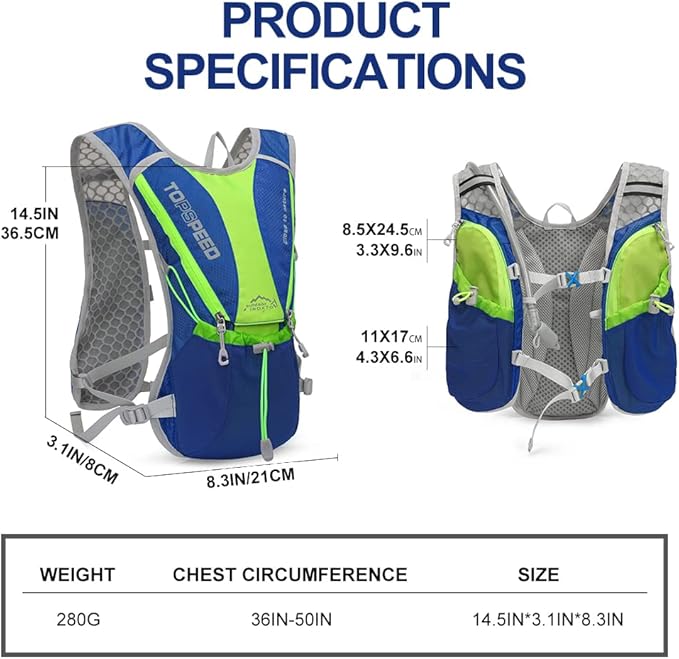 Hydration Pack Backpack，IX INOXTO Running Hydration Vest with 1.5L ( 50 oz) Water Bladder for Men Women，Lightweight Water Backpack for Hiking Cycling Climbing Camping