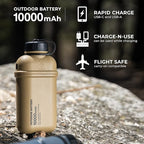 ELECOM NESTOUT 10000mAh Rugged Power Bank, Outdoor Battery Pack, 20W USB C Fast Charging PD, Waterproof IP67, Shockproof Military Grade, Tactical EDC Gear, Camping, Hiking, Hunting, Survival (Beige)