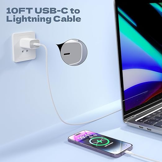Car Apple Carplay Cable，USB C to Lightning Cable 10FT Compatible with 14 13 12 13 Pro Max XR XS X Charger Cord，Car Charging Cord