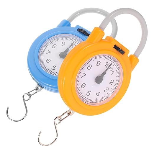 DOITOOL Portable Mini Spring Electronic Scale with Hook, High Precision Small Hanging Weighing Scale for Luggage and Fishing, 2pcs Yellow and Blue for Travel and Home Use