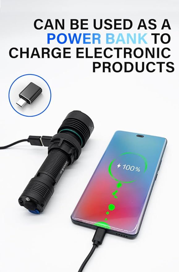 towild BK20 Tactical Flashlight,Bright 5100 High Lumens LED Flashlights,Rechargeable and Waterproof Flashlights,Powerful Handheld Flash Light for Hiking, Camping, Outdoor Activities (Black)