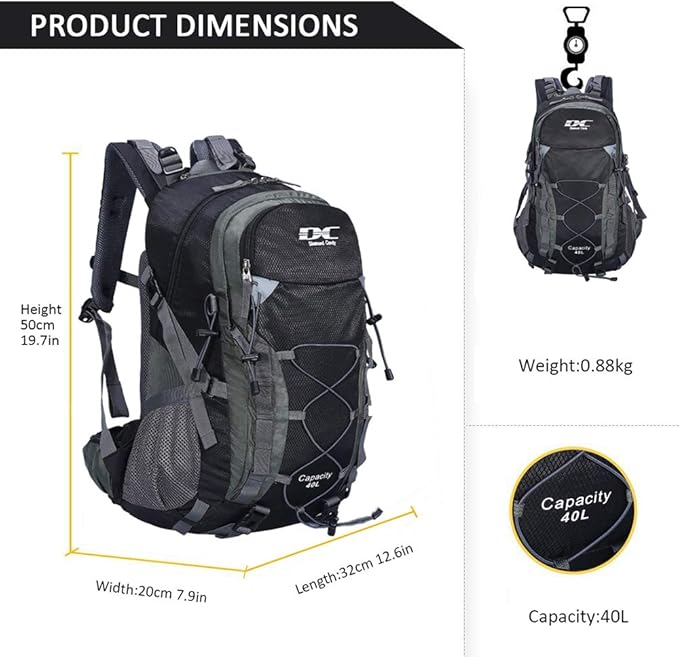 Diamond Candy Waterproof Hiking Backpack for Men and Women, Lightweight Day Pack for Travel Camping