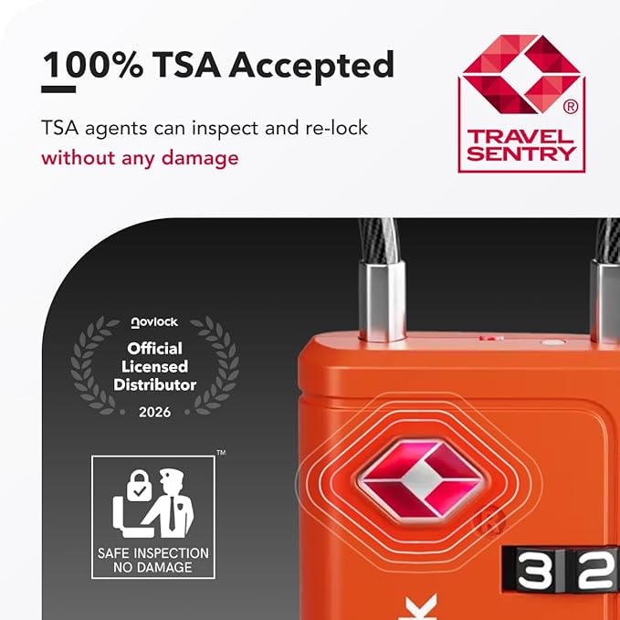 Luggage Locks TSA Approved with Inspection Indicator and Resettable 4-Digit, Easy-to-Read Combination, TSA Locks for Luggage, Suitcases, Backpacks & Travel Bags, Orange, 4-Pack
