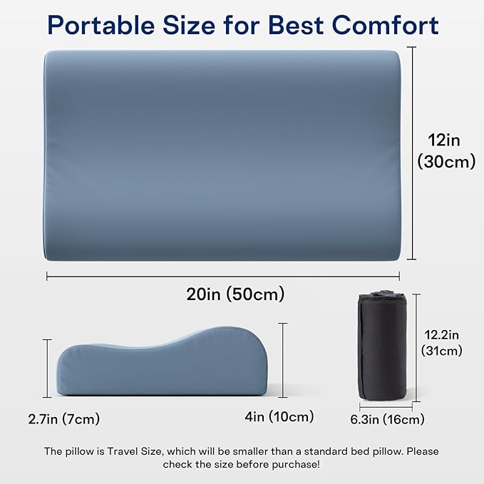 Camping Pillows for Sleeping - Memory Foam Travel Pillow 2 Heights Use - Small Travel Pillow for Camping, Hiking, Backpacking with Storage Bag (Blue)