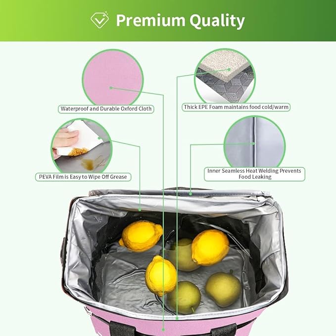iknoe Large Cooler Bag Collapsible 24 Can Insulated Bags Leakproof Lunch Cooler Tote with Multi-Pockets for Adult Insulated Thermal Bag for Beach, Picnic, Office Work (Pink)