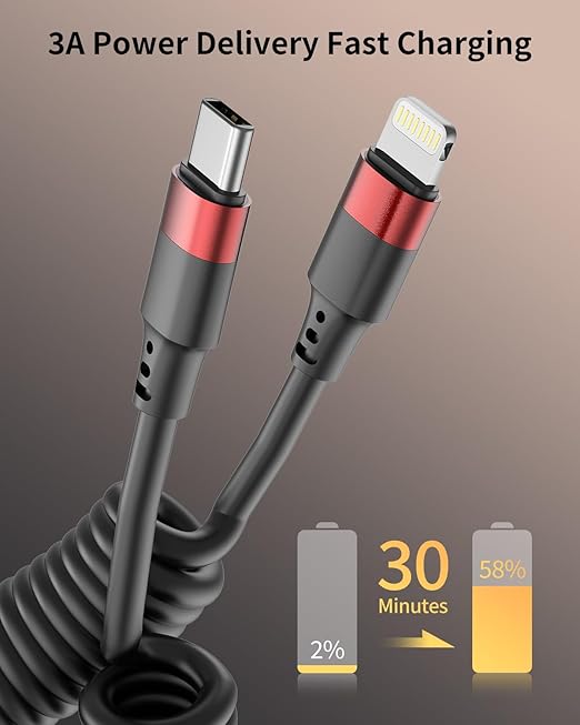 Lightning to USB C Cord Coiled, 2 Pack USB Type C to Lightning Cable PD Fast Charging Retractable USBC to Lightning Cable for iPhone 14 13 12 11 Pro Max Mini 10 8 7 Plus XR XS SE, AirPods, Car