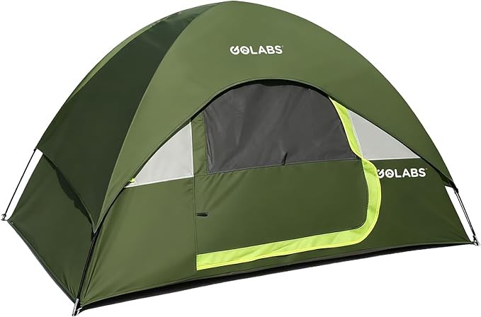 Golabs CT1 2 Person Camping Tent, Easy Set Up in 3 Mins, PU1500mm Waterproof w/Mesh Top & Door with Ventilation, Lightweight 4.4lbs Portable Family Tent with Carry Bag &Interior Storage Pockets &Hook